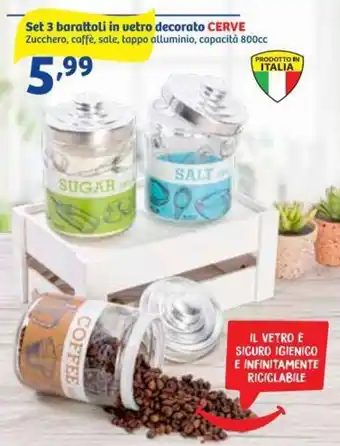 Cerve Set 3 barattoli in vetro decorato 800cc