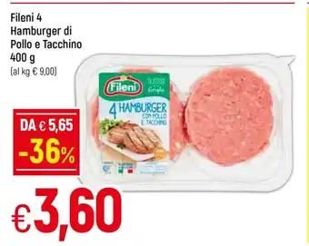 Galassia Fileni 4 Hamburger di Pollo e Tacchino 400 g offerta