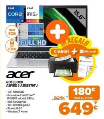 Expert acer Notebook Aspire 3 A3155879TU offerta