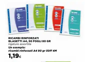 Coop Ricambi rinforzati blasetto a4, 50 fogli 80 gr rigature assortite offerta