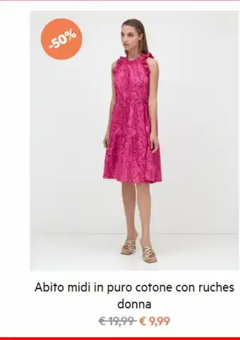 Abito midi in puro cotone con ruches donna