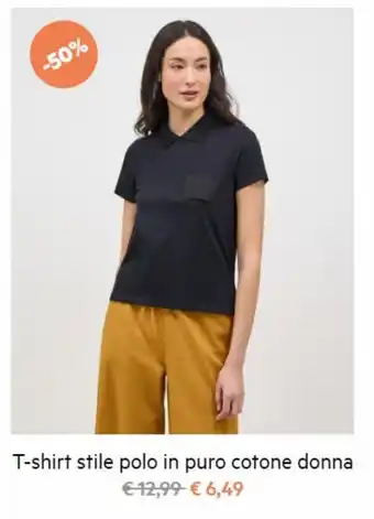 T-shirt stile polo in puro cotone donna