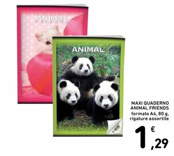 Conad Maxi Quaderno Animal Friends formato A4, 80 g rigature assortite offerta