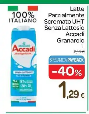 Accadi Latte Parzialmente Scremato UHT Senza Lattosio Granarolo 1 l