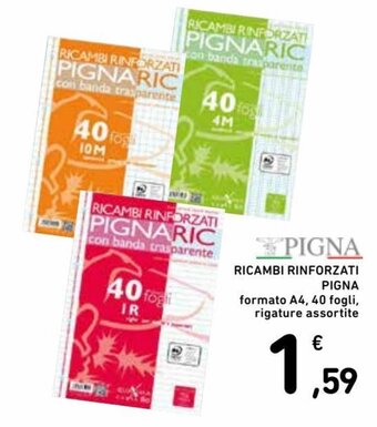 Conad Pigna Ricambi Rinforzati formato A4, 40 fogli, rigature assortite offerta