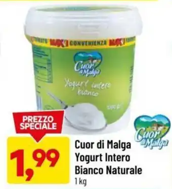 DPiù Cuor di Malga Yogurt Intero Bianco Naturale 1 kg offerta
