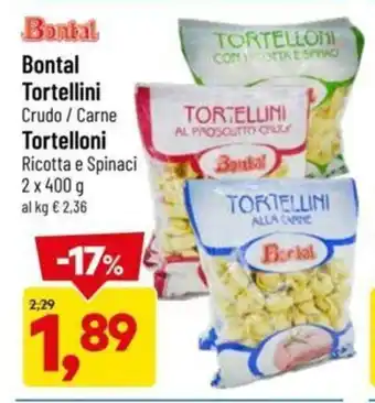 DPiù Bontal Tortellini Crudo / Carne Tortelloni Ricotta e Spinaci 2 x 400 g offerta