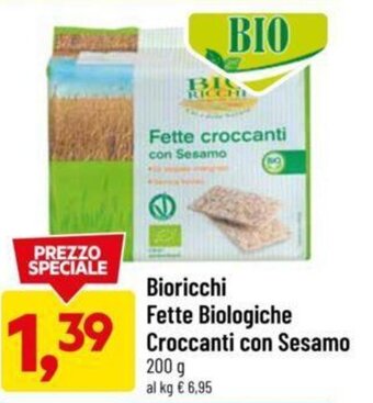DPiù Bioricchi Fette Biologiche Croccanti con Sesamo 200 g offerta