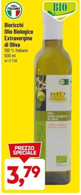 DPiù Bioricchi Olio Biologico Extravergine di Oliva 100% Italiano 500 ml offerta