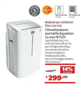 Bricocenter Equation Climatizzatore Portatile 12.000 BTU/h offerta