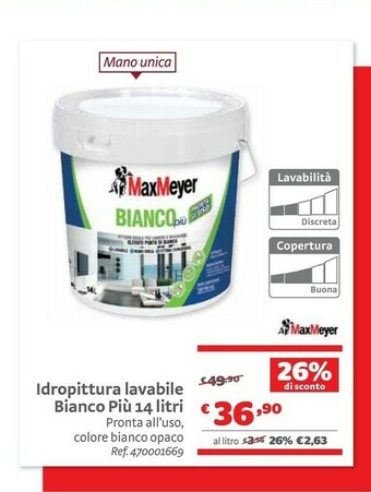 Bricocenter Maxmeyer Idropittura Lavabile Bianco Piu 14 Litri offerta