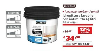 Bricocenter Luxens Idropittura Lavabile Con Antimuffa 14 Litri offerta
