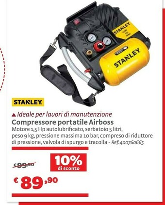 Bricocenter Stanley Compressore Portatile Airboss offerta
