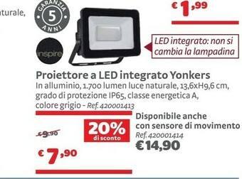 Bricocenter Inspire Proiettore A Led Integrato Yonkers offerta