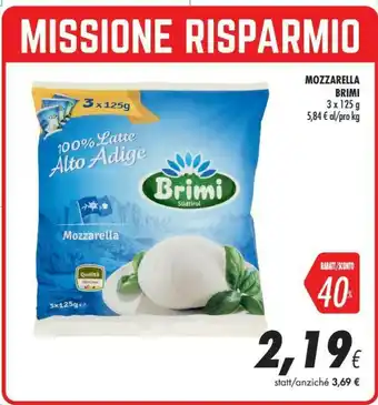 Coop Brimi Mozzarella 100% Latte Alto Adige 375 G(ml) offerta