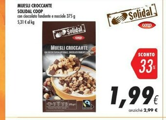 Coop Coop - Muesli Croccante Con Cioccolato Fondente E Nocciole Solidal 375 G(ml) offerta