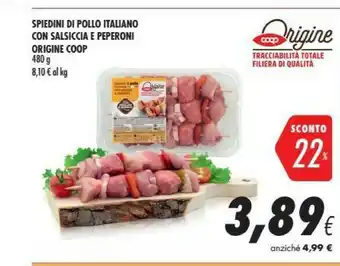Coop Coop Spiedini Di Pollo Italiano Con Salsiccia E Peperoni Origine offerta