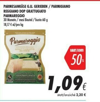 Coop Parmareggio Parmigiano Reggiano 30 Mesi Grattugiato 60 G(ml) offerta
