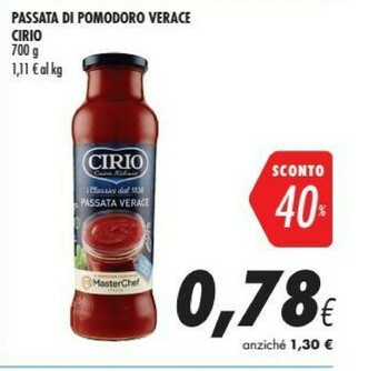 Coop Cirio La Verace Passata 700 G(ml) offerta