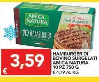 Hamburger di bovino surgelato amica natura 10 pz 750 g