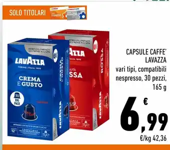 Conad Capsule caffe' lavazza vari tipi, compatibili nespresso, 30 pezzi, 165 g offerta