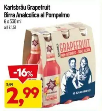 DPiù Karlsbräu Grapefruit Birra Analcolica al Pompelmo 6 x 330 ml offerta