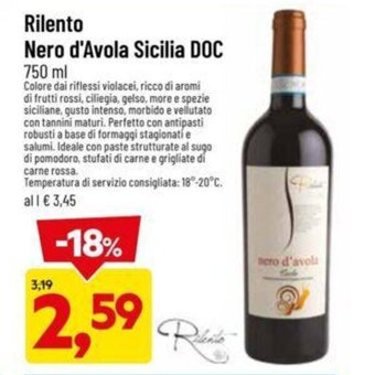 DPiù Rilento Nero d'Avola Sicilia DOC 750 ml offerta