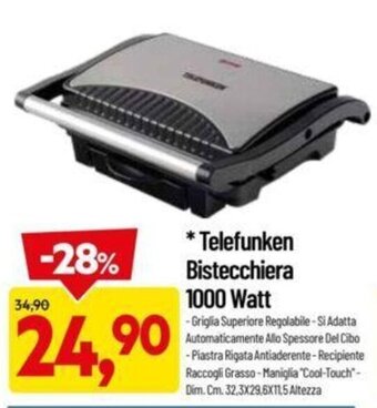 DPiù Telefunken Bistecchiera 1000 Watt offerta