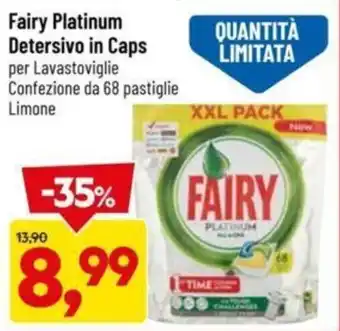 DPiù Fairy Platinum Detersivo in Caps per Lavastoviglie Confezione da 68 pastiglie Limone offerta