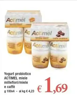 Famila Danone Yogurt Probiotico Actimel Miele Millefiori / Miele E Caffè 100 G X 4 offerta