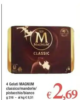 Famila Algida 4 Gelati Magnum Classico/mandorle/ Pistacchio/bianco offerta
