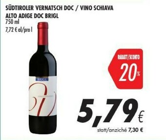 Coop Brigl Vino Schiava Alto Adige Doc offerta