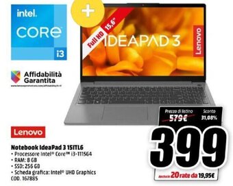MediaWorld Lenovo Notebook IdeaPad 3 15ITL6 offerta