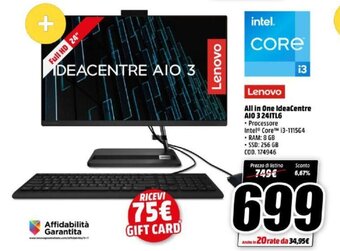 MediaWorld Lenovo All in One IdeaCentre AI0 3 24ITL6 offerta