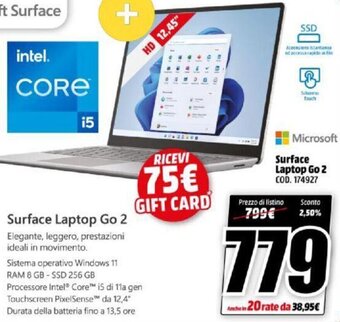 MediaWorld Microsoft Surface Laptop Go 2 offerta