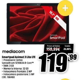 MediaWorld mediacom Smartpad Azimut 3 Lite LTE offerta