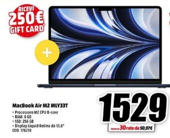 MediaWorld MacBook Air M2 MLY33T offerta