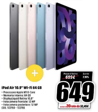 MediaWorld iPad Air 10.9" Wi-Fi 64 GB offerta