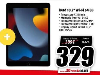 MediaWorld iPad 10,2" Wi-Fi 64 GB offerta