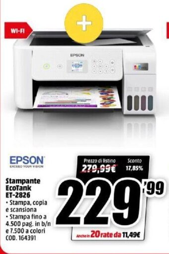 MediaWorld Epson Stampante EcoTank ET-2826 offerta