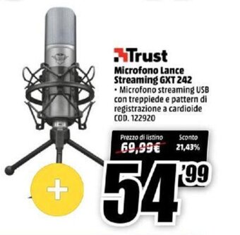 MediaWorld Trust Microfono Lance Streaming GXT 242 offerta