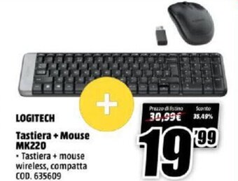 MediaWorld logitech Tastiera + Mouse MK220 offerta