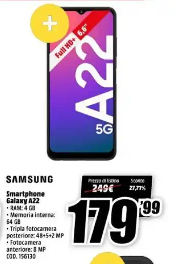 MediaWorld Samsung Galaxy A22 Smartphone offerta