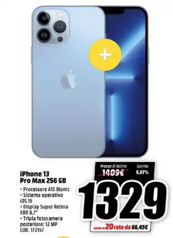MediaWorld iPhone 13 Pro Max 256 GB offerta