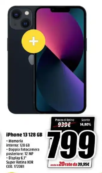 MediaWorld Apple iPhone 13 128 GB offerta