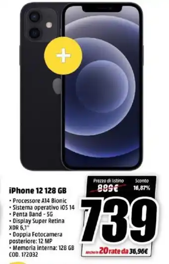 MediaWorld Apple iPhone 12 128 GB offerta