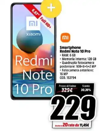 MediaWorld Xiaomi Redmi Note 10 Pro Smartphone offerta