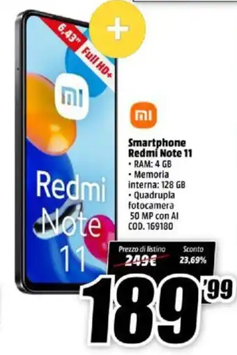 MediaWorld Xiaomi Redmi Note 11 Smartphone offerta