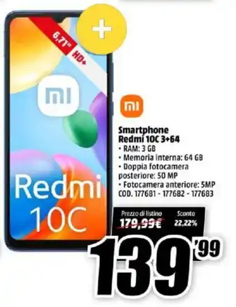 MediaWorld Xiaomi Redmi 10C 3+64 Smartphone offerta