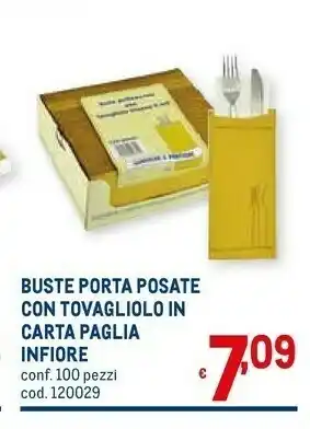 Metro Buste porta posate con tovagliolo in carta paglia offerta
